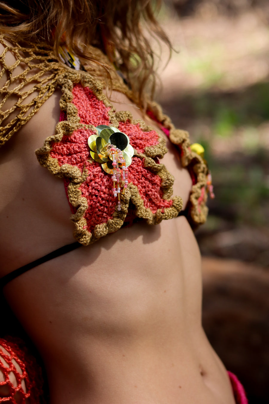 Hibiscus Nights - 4 Piece Crochet Bikini, Shrug & Skirt Set