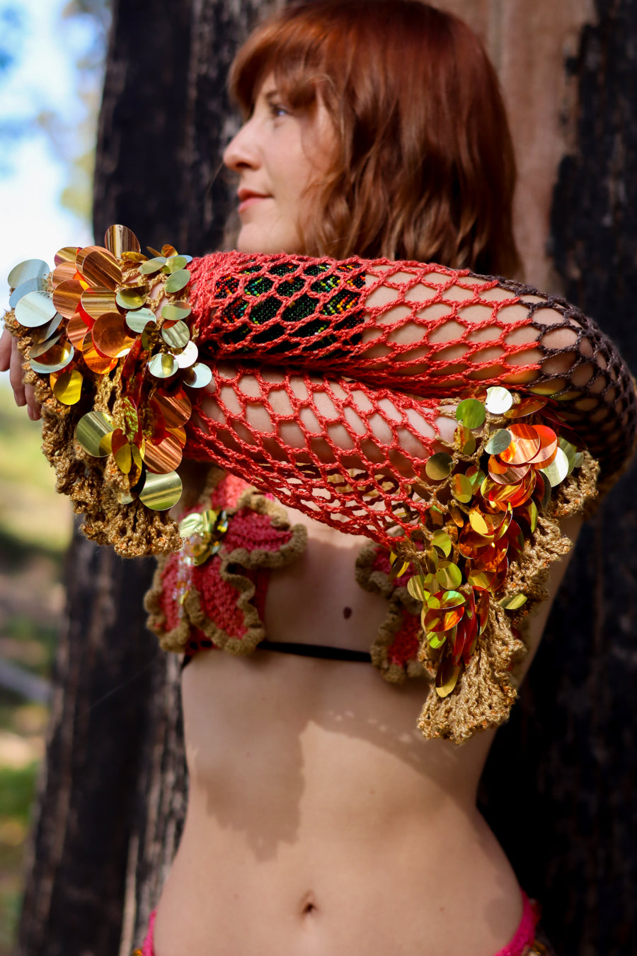 Hibiscus Nights - 4 Piece Crochet Bikini, Shrug & Skirt Set