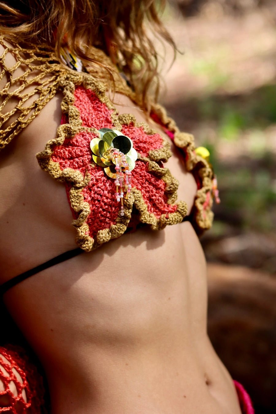 Hibiscus Nights - 4 Piece Crochet Bikini, Shrug & Skirt Set - HippyFish
