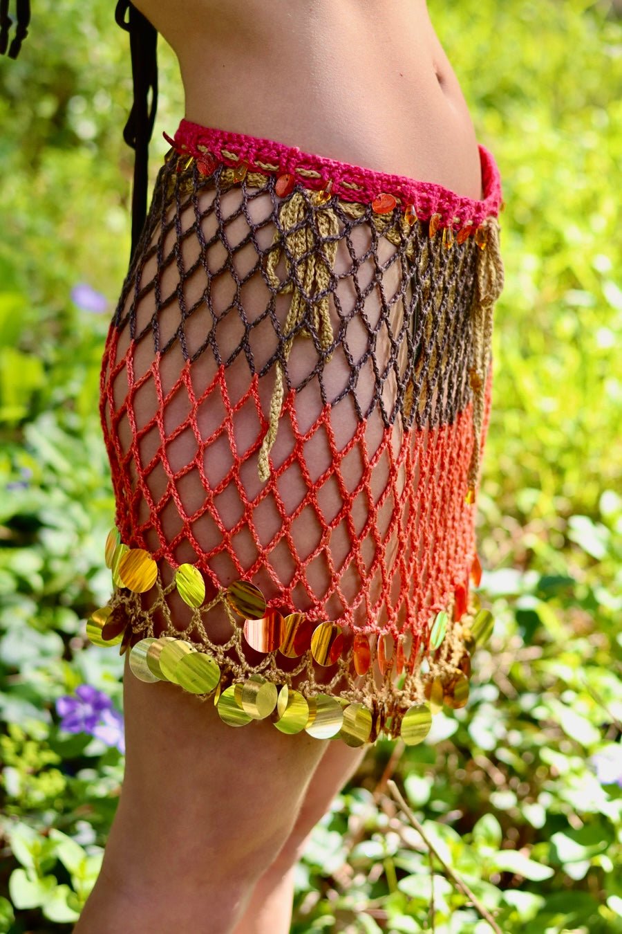 Hibiscus Nights - 4 Piece Crochet Bikini, Shrug & Skirt Set - HippyFish