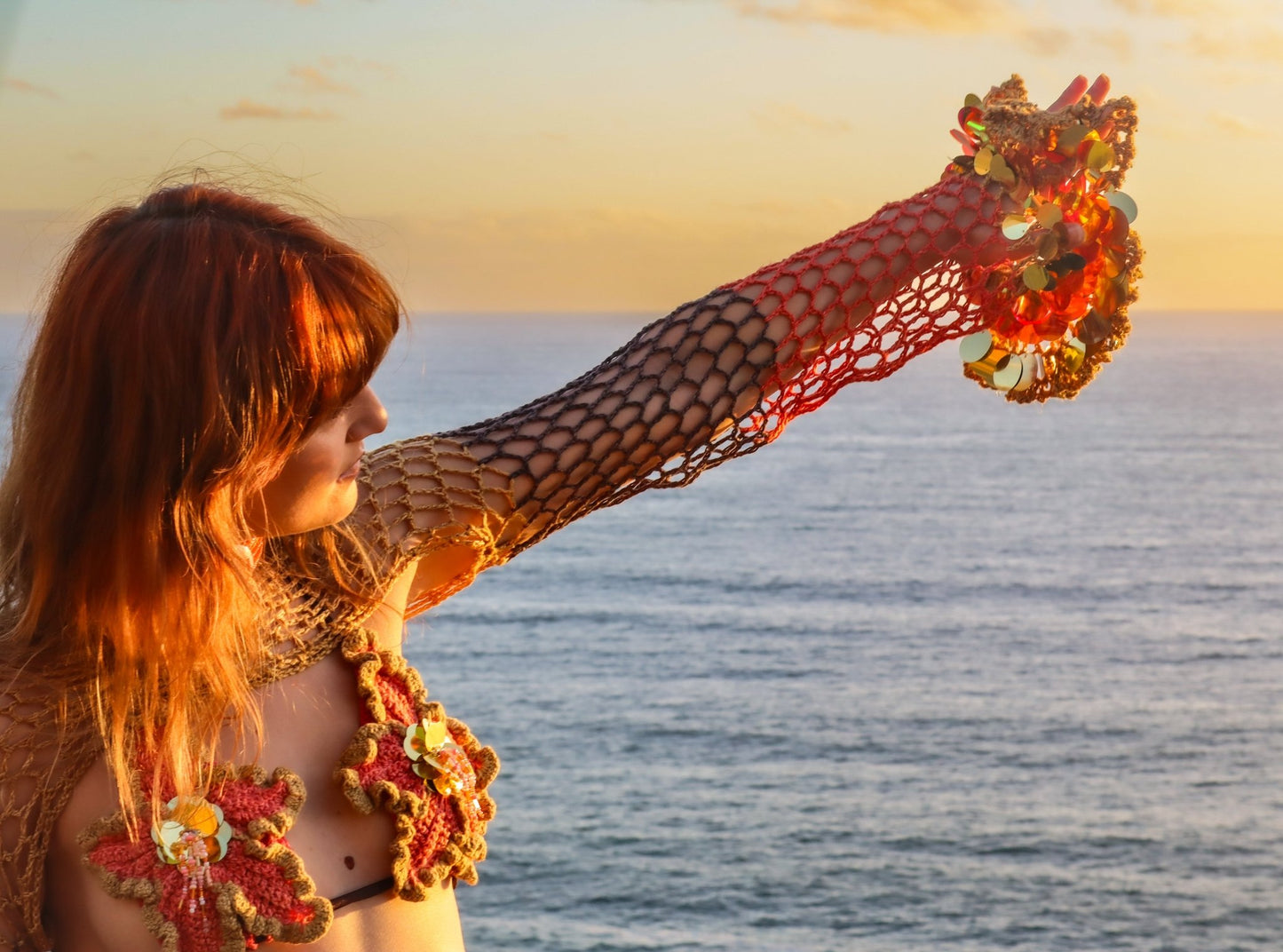 Hibiscus Nights - 4 Piece Crochet Bikini, Shrug & Skirt Set - HippyFish