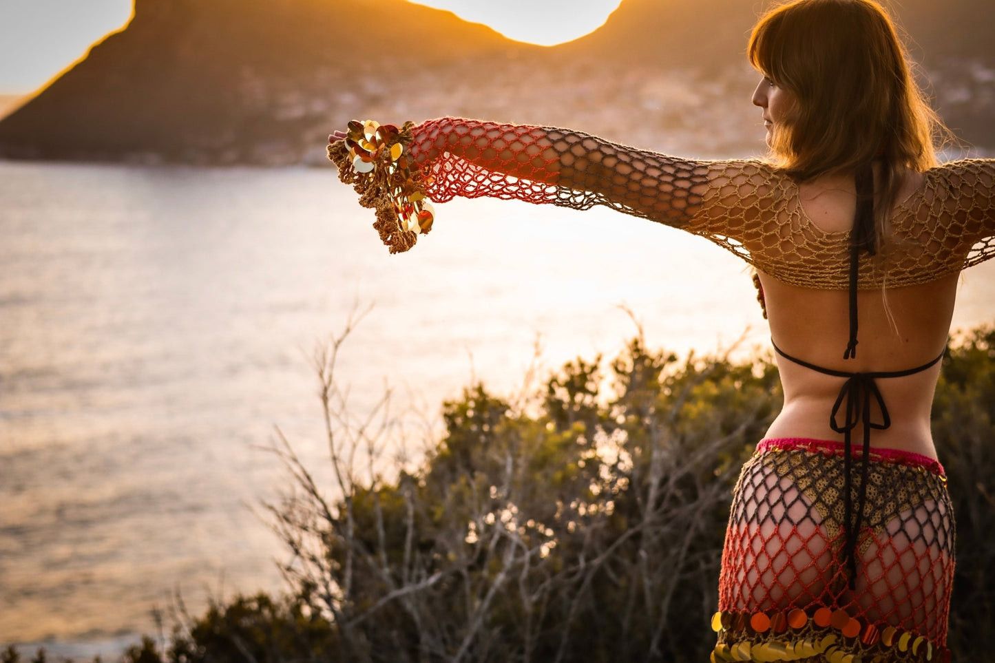 Hibiscus Nights - 4 Piece Crochet Bikini, Shrug & Skirt Set - HippyFish