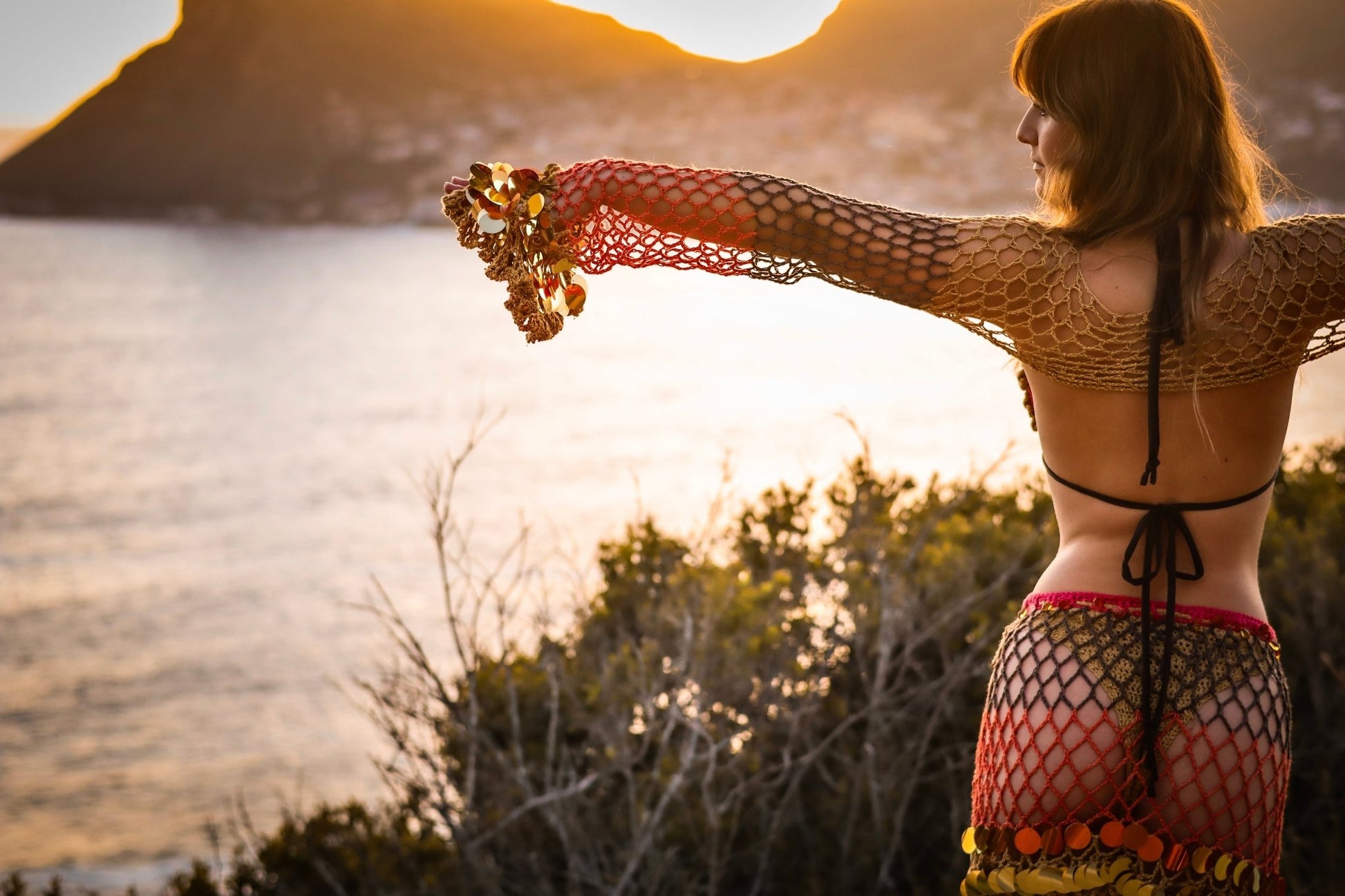 Hibiscus Nights - 4 Piece Crochet Bikini, Shrug & Skirt Set - HippyFish